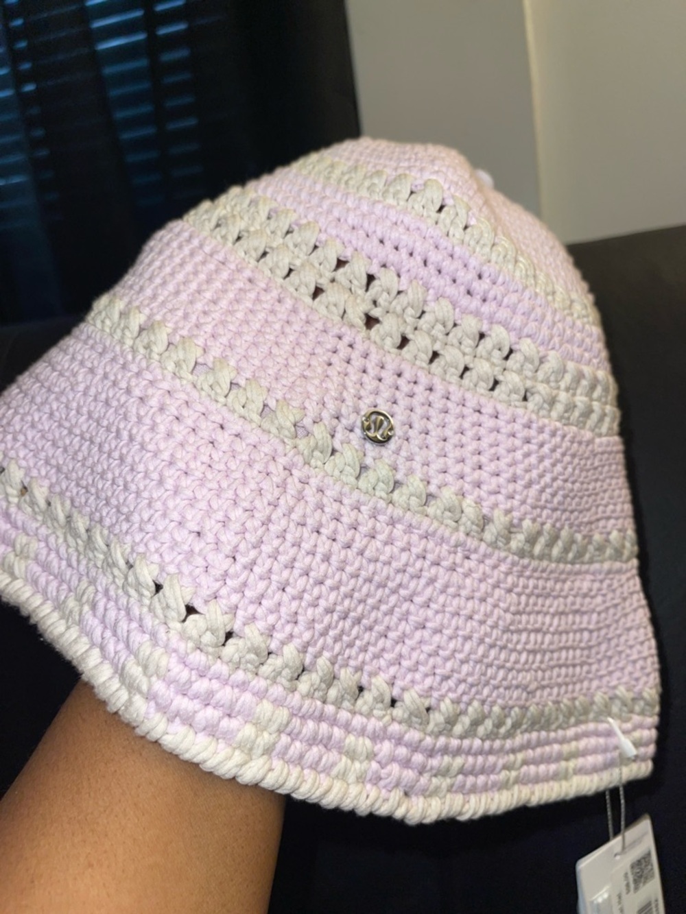 Lululemon Cotton Crochet Bucket Hat in Pink Organza/Light Ivory Size M/L - Picture 3 of 13